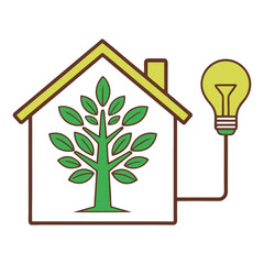 Eco-friendly house with tree and lightbulb symbolizing sustainable living 