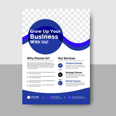 Modern business flyer template with blue accents and placeholder image