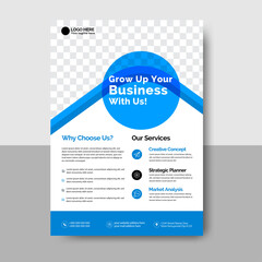 Modern business flyer template with blue accents and placeholder image