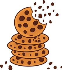 Delicious chocolate chip cookie with a bite,  isolated on white background, vector illustration