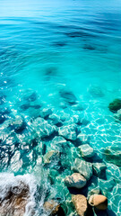 Fototapeta premium Crystal Clear Turquoise Sea Water From Above. Summer Seascape, Tropical Paradise.