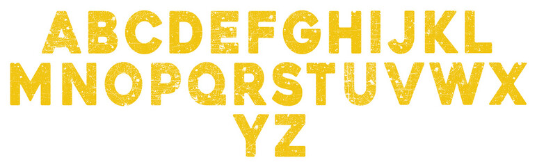 Yellow glitter alphabet letters abcdefghijklmnopqrstuvwxyz isolated on transparent background
