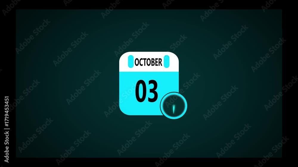 Poster october month calendar animation on black background. animated calendar icon showing the date octobe
