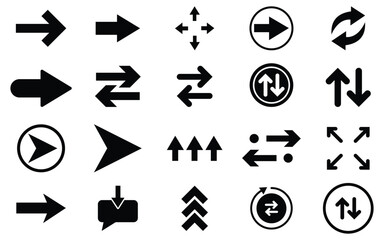 Arrow Icons Set – Black Vector Arrows Collection for Web, Interface, and Direction Symbols.
