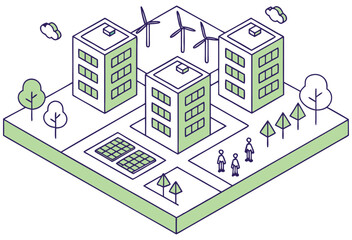 Fototapeta premium Modern Smart Eco Housing and Green Neighborhood – Vector Illustration