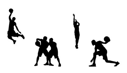 Professional Basketball Player Silhouette Icon Set on Transparent Illustration Vector. Basketball Concept Design Banner Cover
