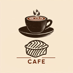Vintage Bakery Cafe Logo with Hand-Drawn Coffee Cup and Bean Illustration