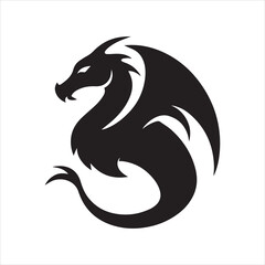 Stylized black dragon silhouette with wings on white background