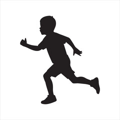 Silhouette of a young boy running with determination
