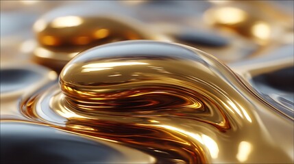 Abstract close-up of luxurious swirling molten gold liquid with reflective surface on a dark background.