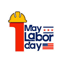 Labor Day badge vector design with helmet and USA flag