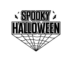 Spooky Halloween badge vector design with web and bats