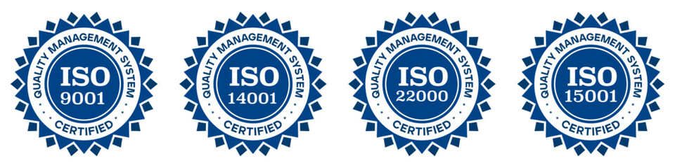 ISO certified badge vector design labels and quality management stickers