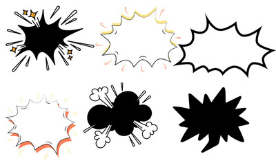 Collection of six diverse comic book explosion shapes.