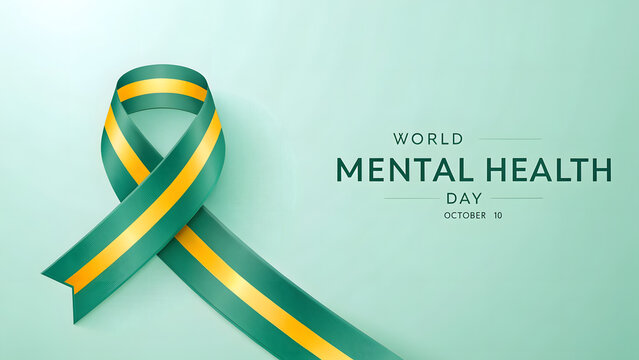 World mental health day awareness ribbon green and yellow design