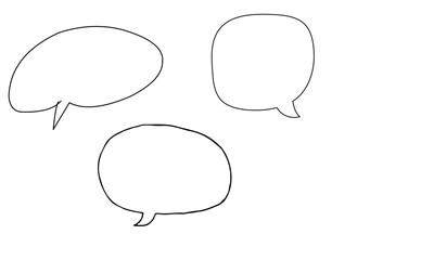 Three hand-drawn speech bubbles of different shapes and sizes on a white background.