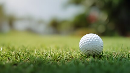 Fototapeta premium Minimal golf background blurred grass focus on golf ball