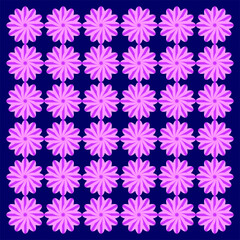 Rows of vivid pink floral bursts glow gently against deep navy, creating a harmonious pattern that symbolizes beauty, balance, rhythm, and tranquil cosmic elegance.