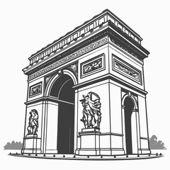 Iconic arc de triomphe monument in paris france depicted in a classic black and white line art style