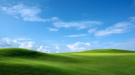 Fototapeta premium Golf background bright fairway under blue sky natural look