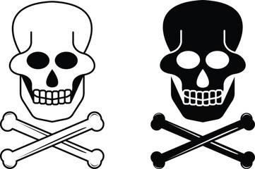 Black and white skull with crossbones vector design. Perfect for pirate themes, warning signs, tattoo art, labels, and graphic decoration.