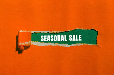 Seasonal Sale message written on ripped torn paper background. Conceptual Seasonal Sale symbol....