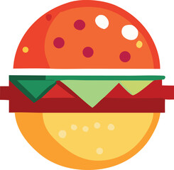 Bright flat icon of a delicious hamburger ready to eat for your fast food restaurant or menu design