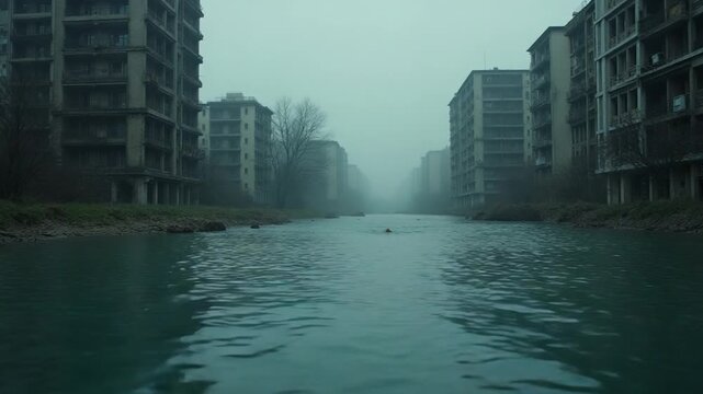 Terrifying Water Surface in an Abandoned City, Background