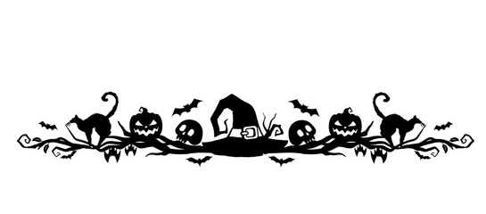 Spooky Halloween Border: Spooky Halloween themed graphic border with elements like witch's hat, bats, pumpkins, and black cats.