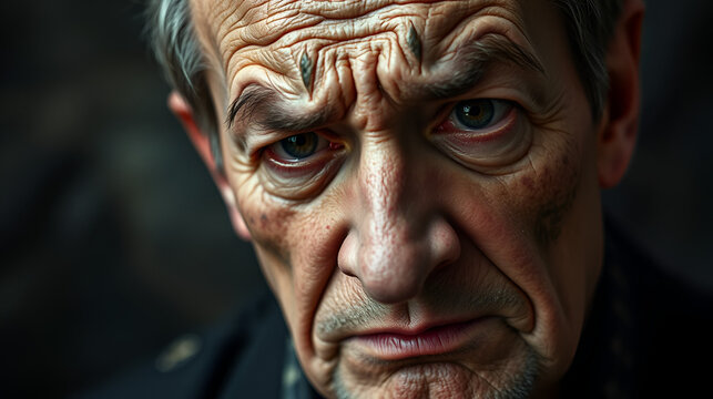 distorted face of sad and grieved very upset person, dissatisfied with his hard fate