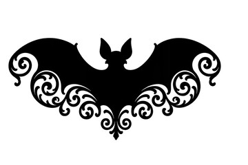 Fototapeta premium Halloween bat silhouette with gothic design elements, isolated on transparent background