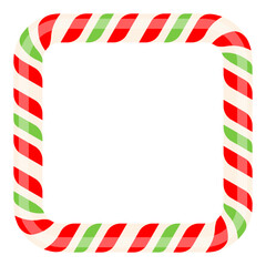Square striped candy frame. Christmas sweet decoration. Vector illustration isolated on white.