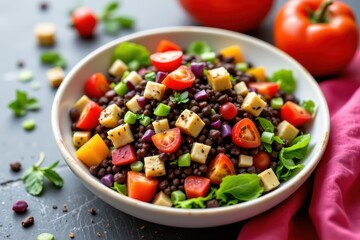 black quinoa salad with colorful vegetables highlighting antioxidant properties and health benefits supporting blood sugar balance in natural soft light