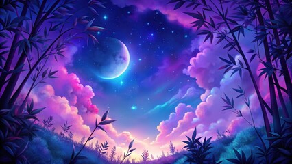 Enchanting celestial dreamscape with a luminous crescent moon and vibrant nebula clouds