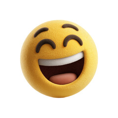  Emoji Style Laughing Face with Cartoon Plastic Texture on White Background