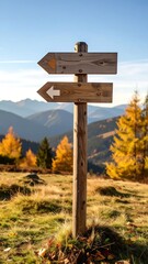 Wooden signpost in autumnal mountains