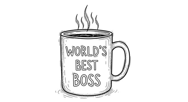 World&rsquo;s best boss coffee mug sketch illustration