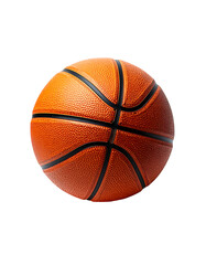 A close-up view of an orange basketball with black lines, exhibiting a textured surface against a black background