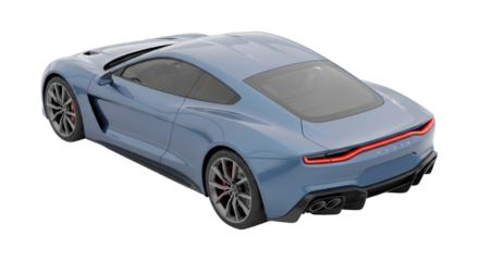 Isolated blue sleek futuristic coupe sports car with aerodynamic design, elegant lines