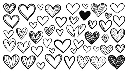 Collection of hand-drawn hearts