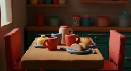 Brown Toned Kitchen Scene with Clay Appliances