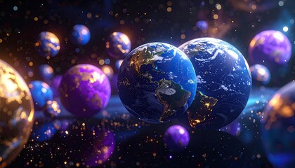 Colorful planets in a cosmic nebula