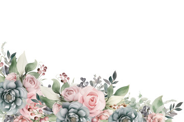 Watercolor flower border for wedding, birthday, card, background, invitation, wallpaper, sticker, decoration etc.