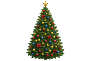 Christmas tree with festive ornaments and star, celebrating holiday season with festive decorations, transparent background