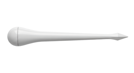 Isolated white object with round end and narrow pointed end, laid horizontally in studio