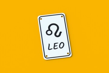 Leo astrological sign on metal plate. Horoscope and numerology. 3d render