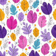 Fototapeta premium Stylized botanical pattern showcasing vibrant autumn-inspired foliage and textures