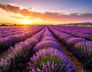 Fototapeta premium Lush lavender field at sunrise
