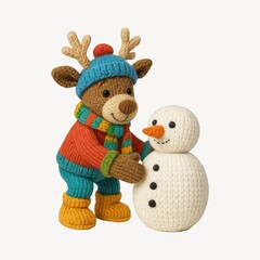 Knitted reindeer with snowman friendship