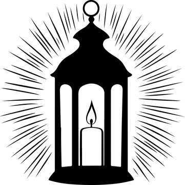 black lantern with candle and light rays clip art preview